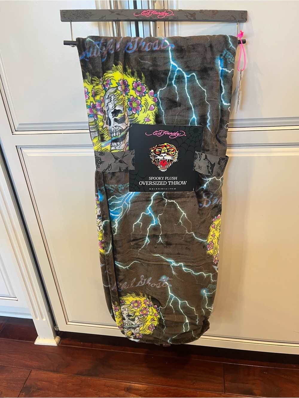 Ed Hardy Halloween Spooky Plush Oversized Throw Blanket - Skull & Lightning